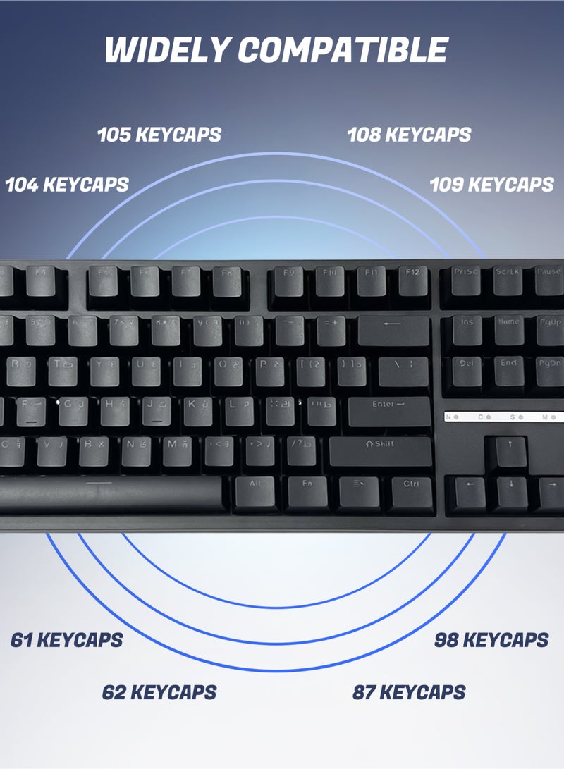 109-Key Black Arabic Keyboard, Semi-Transparent Keycaps, Ergonomic Keycap Design, Keycaps Made of ABS Material, Comfortable for Typing, Anti-Fade Coating - Image 3