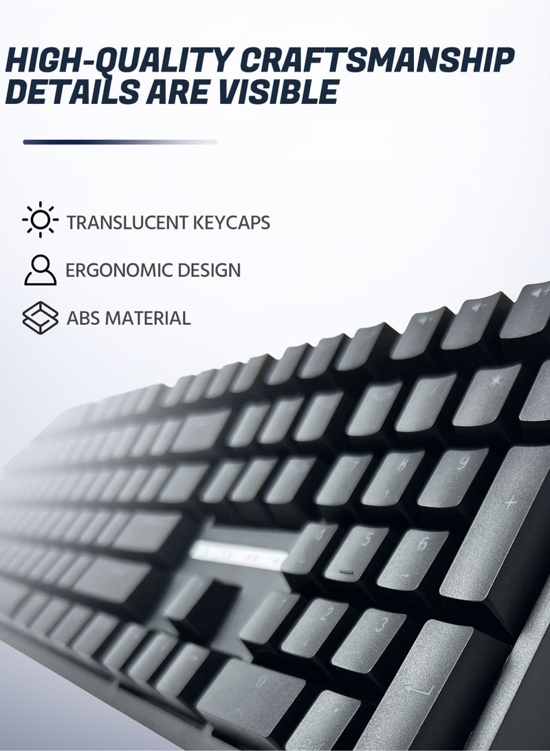 109-Key Black Arabic Keyboard, Semi-Transparent Keycaps, Ergonomic Keycap Design, Keycaps Made of ABS Material, Comfortable for Typing, Anti-Fade Coating - Image 2