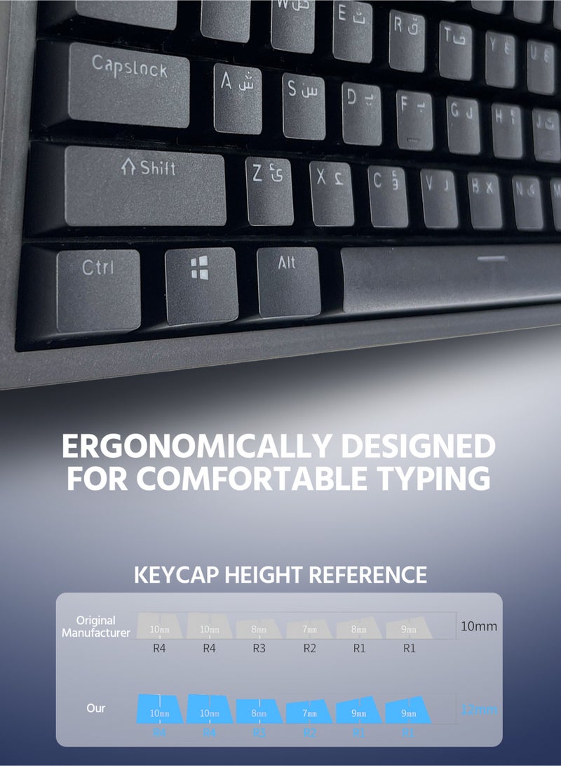 109-Key Black Arabic Keyboard, Semi-Transparent Keycaps, Ergonomic Keycap Design, Keycaps Made of ABS Material, Comfortable for Typing, Anti-Fade Coating - Image 4