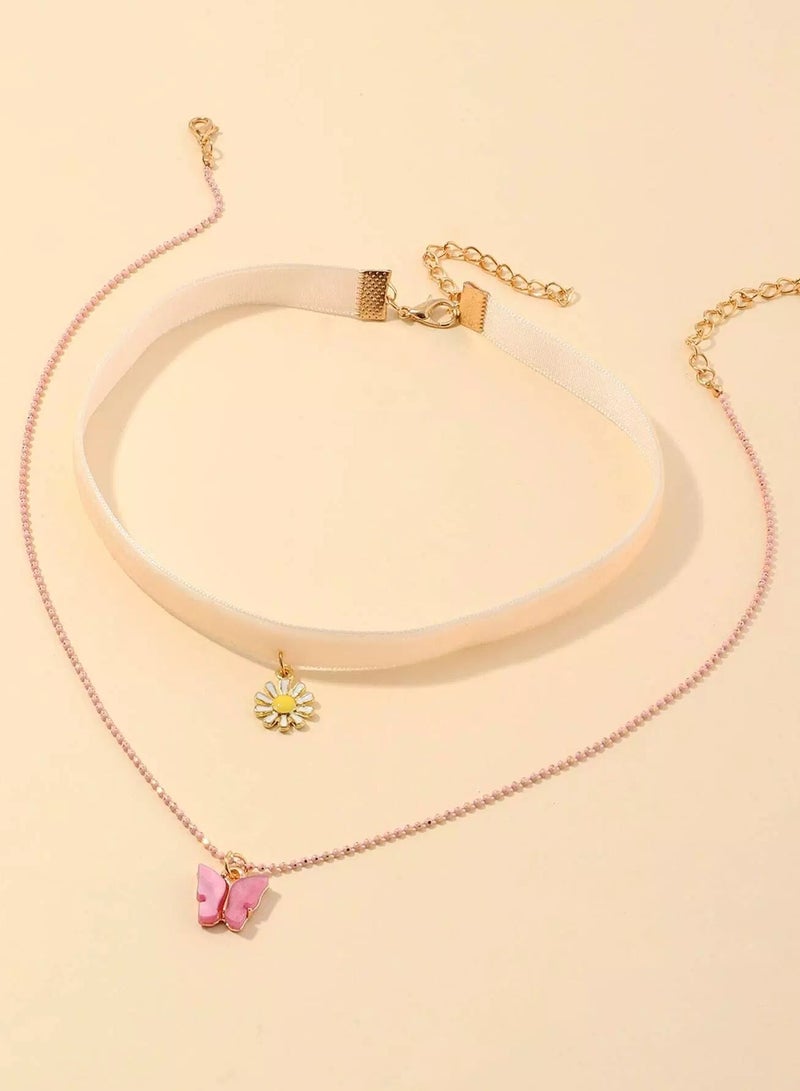 2pcs Girls Flower Charm Necklace  - Image 1