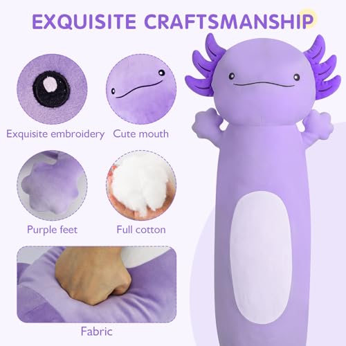 Dalmao 36 inch Cute Giant Purple Axolotl Plush Soft Body Pillow Large Squishy Plushies Axolotl Stuffed Animals Toy Gifts for Kids Boys Girls Birthday Halloween Christmas - Image 5