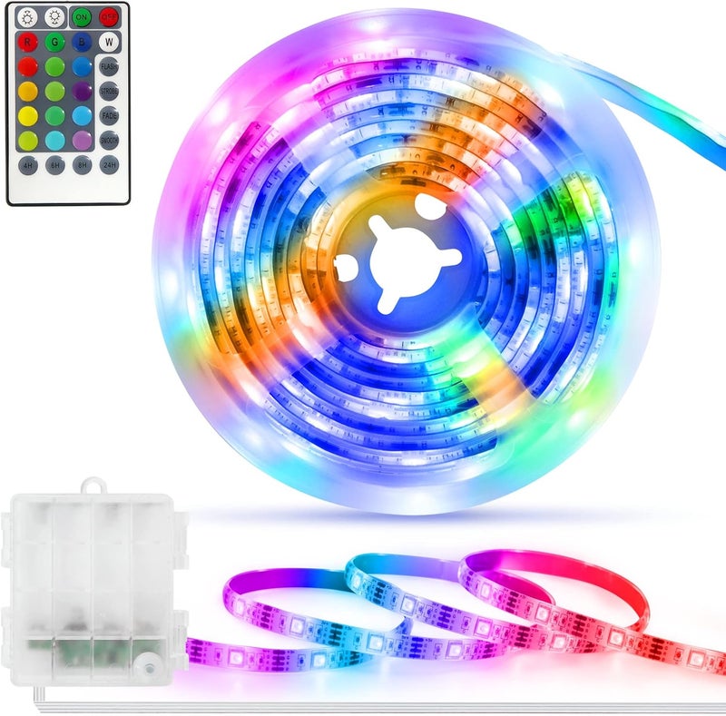 echosari Battery Powered LED Strip Lights RGB, 60 LED 5050 Color Changing TV Backlights with 28-Key Remote Control, Cuttable Outdoor Strip Lights 6.6 Ft Self-adhesive DIY Lights for Skcteboard Bedroom Decor - Image 1