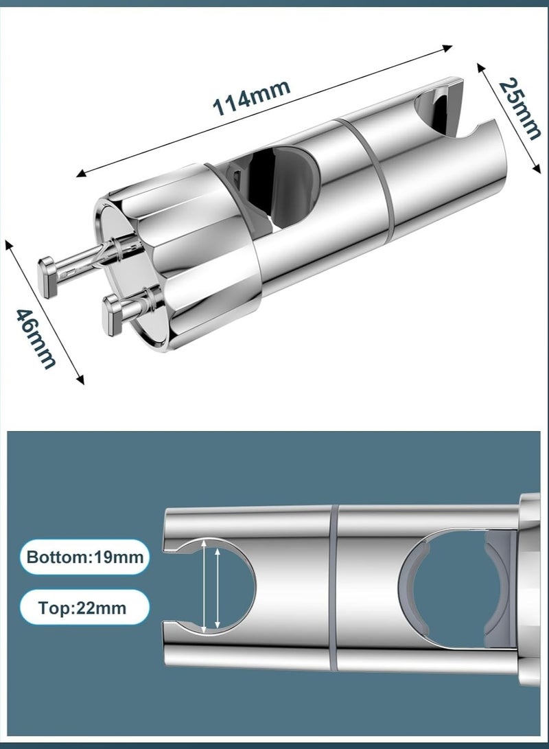 حامل رأس الدش مع خطافين، حامل حامل بديل شامل قابل للضبط 16-28 ملم، تصميم الدش المطلي بالكروم + حاملات رأس الدش، تركيب سهل لقضيب الانزلاق - Image 2