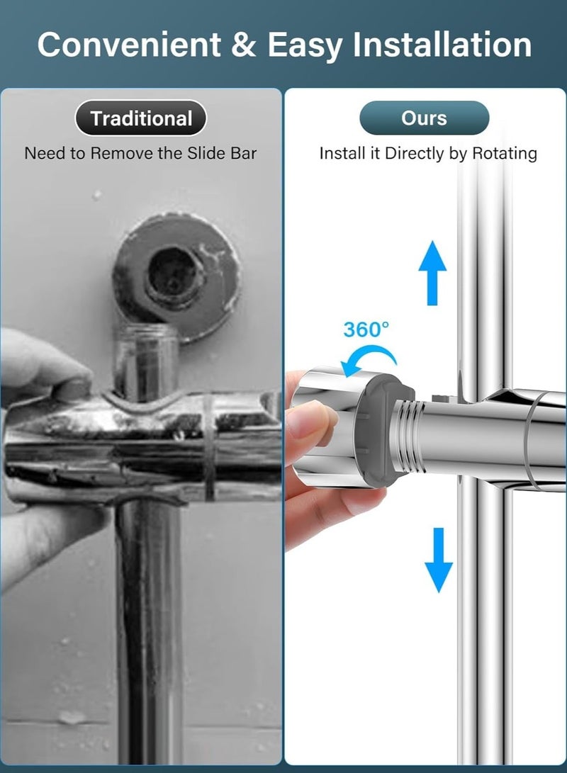 حامل رأس الدش مع خطافين، حامل حامل بديل شامل قابل للضبط 16-28 ملم، تصميم الدش المطلي بالكروم + حاملات رأس الدش، تركيب سهل لقضيب الانزلاق - Image 3