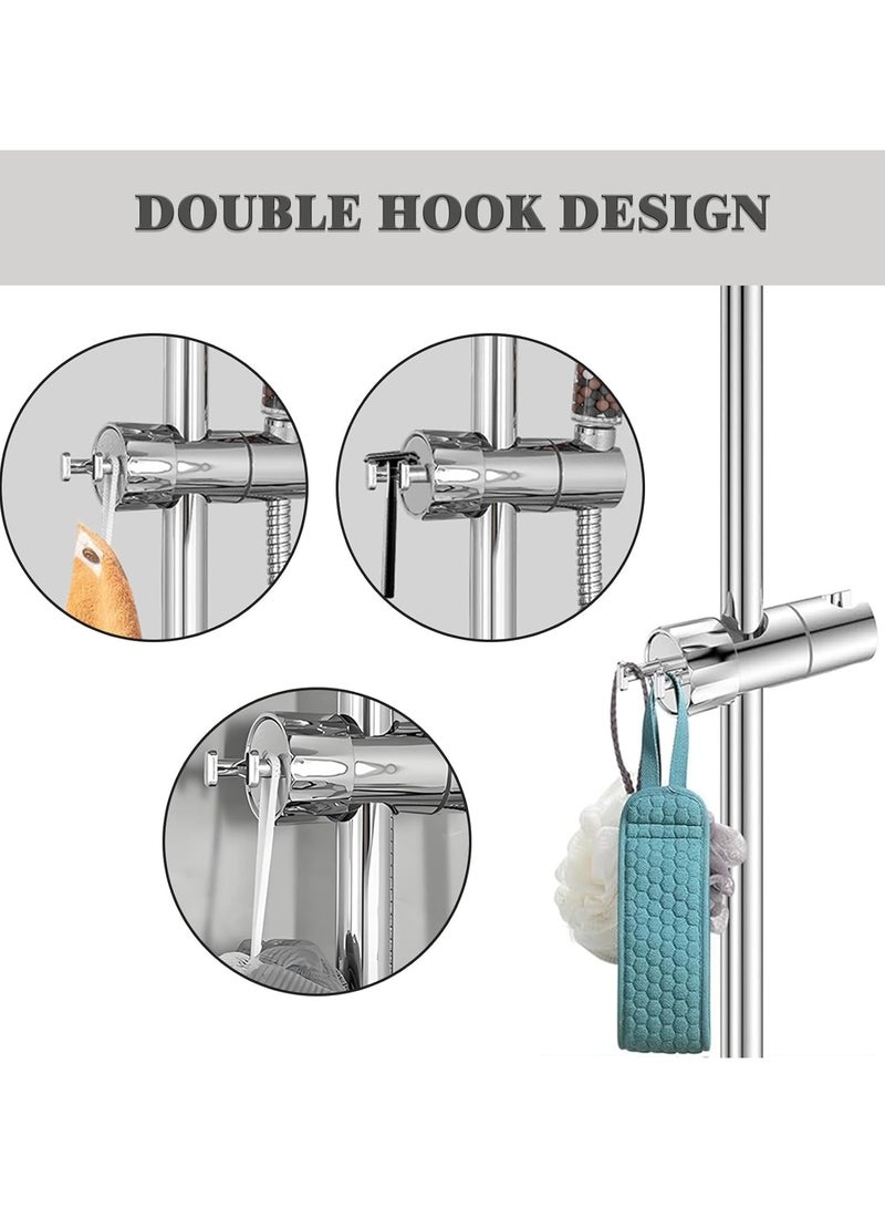 حامل رأس الدش مع خطافين، حامل حامل بديل شامل قابل للضبط 16-28 ملم، تصميم الدش المطلي بالكروم + حاملات رأس الدش، تركيب سهل لقضيب الانزلاق - Image 4