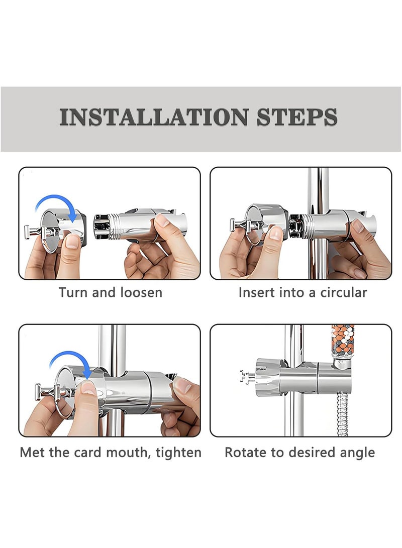 حامل رأس الدش مع خطافين، حامل حامل بديل شامل قابل للضبط 16-28 ملم، تصميم الدش المطلي بالكروم + حاملات رأس الدش، تركيب سهل لقضيب الانزلاق - Image 5
