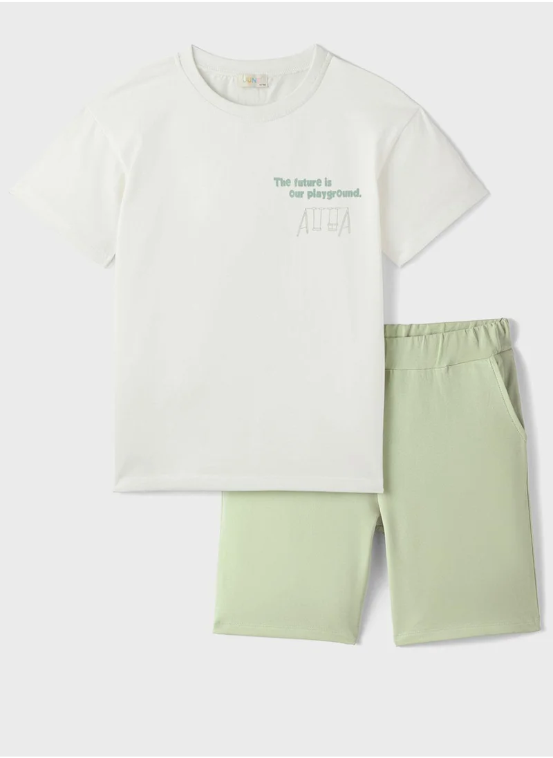 JUNE Kids Crew Neck T-Shirt And Short Sets