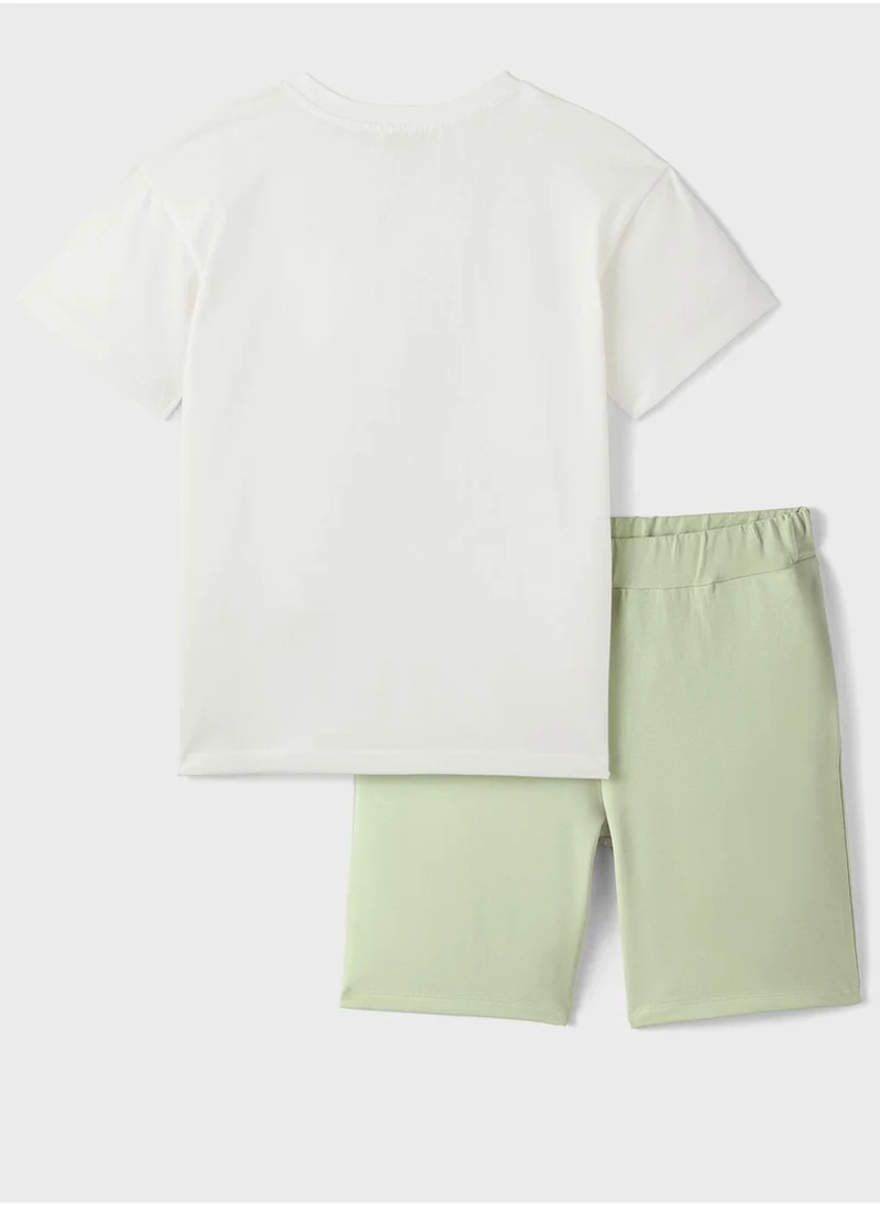 JUNE Kids Crew Neck T-Shirt And Short Sets
