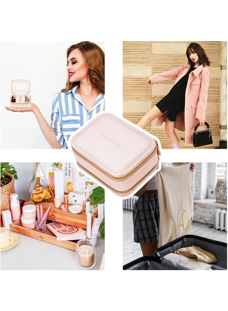 SOLARAE Jewelry Travel Organizer, Portable Jewelry Holder Case for Women Travel Jewelry Organizer Double Layer Necklace, Earring, Ring, Pendant, Bracelet Storage Box (Leather, Pink) - Image 4