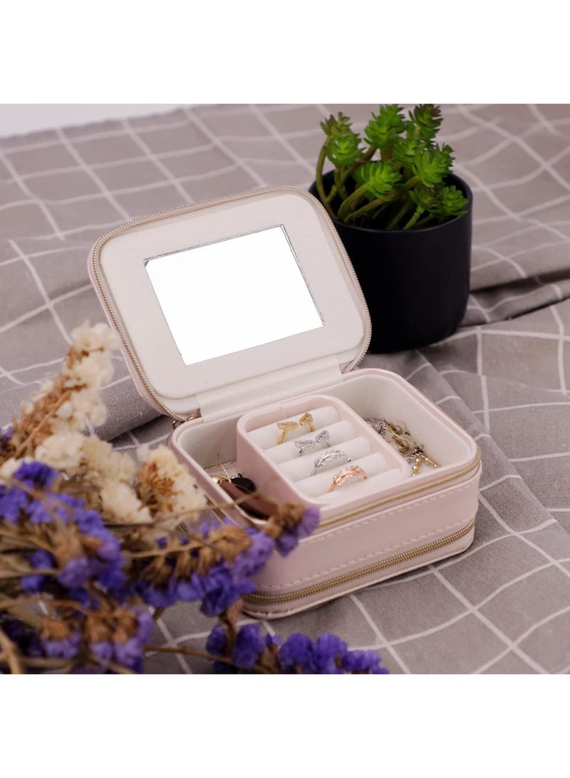 SOLARAE Jewelry Travel Organizer, Portable Jewelry Holder Case for Women Travel Jewelry Organizer Double Layer Necklace, Earring, Ring, Pendant, Bracelet Storage Box (Leather, Pink) - Image 5