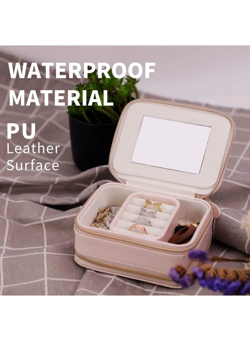 SOLARAE Jewelry Travel Organizer, Portable Jewelry Holder Case for Women Travel Jewelry Organizer Double Layer Necklace, Earring, Ring, Pendant, Bracelet Storage Box (Leather, Pink) - Image 3