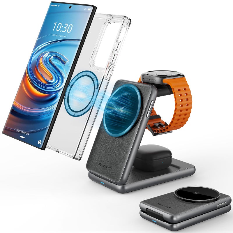 NeotrixQI Magnetic Charging Station for Samsung 3 in 1 MagSafe Wireless Charger for Samsung Galaxy S26 UltraS25S24Buds4 OneClick Ejection Watch Charger for Galaxy Watch Ultra876 Travel Essentials - Image 2