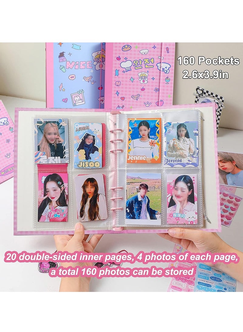 SYOSI ألبوم بطاقات الصور Kpop بحجم A5 مع 20 قطعة من أكمام ألبوم الصور الداخلية مقاس 3 بوصات في غلاف ورقي فضفاض قابل لإعادة التعبئة 6 حلقات، حامل بطاقات الصور لتخزين بطاقات الصور  - Image 4
