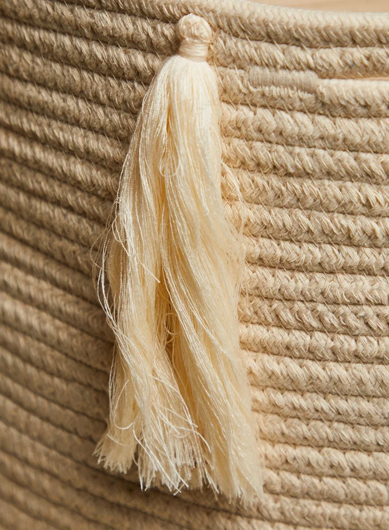 AURORA Cream Woven Storage Basket With Tassels