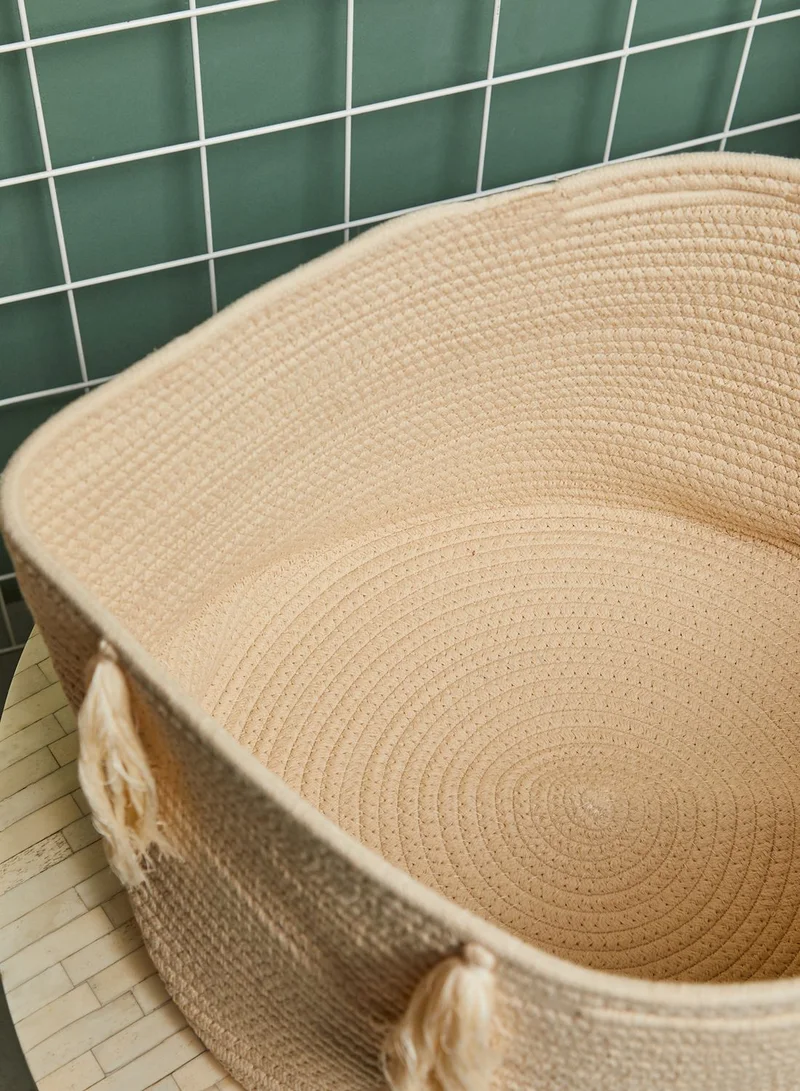 AURORA Cream Woven Storage Basket With Tassels