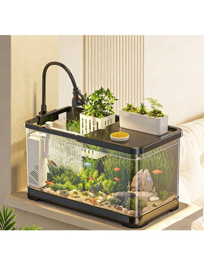 Fish Tank Set with LED Lighting & Oxygen Pump Filter – Complete Aquarium Kit, Aquatic Plant Lamp, Home Store Display Tank with Cleaning Accessories, Complete Aquarium Kit for Home, Store, and Aquarium Decoration(Large Size) - Image 1