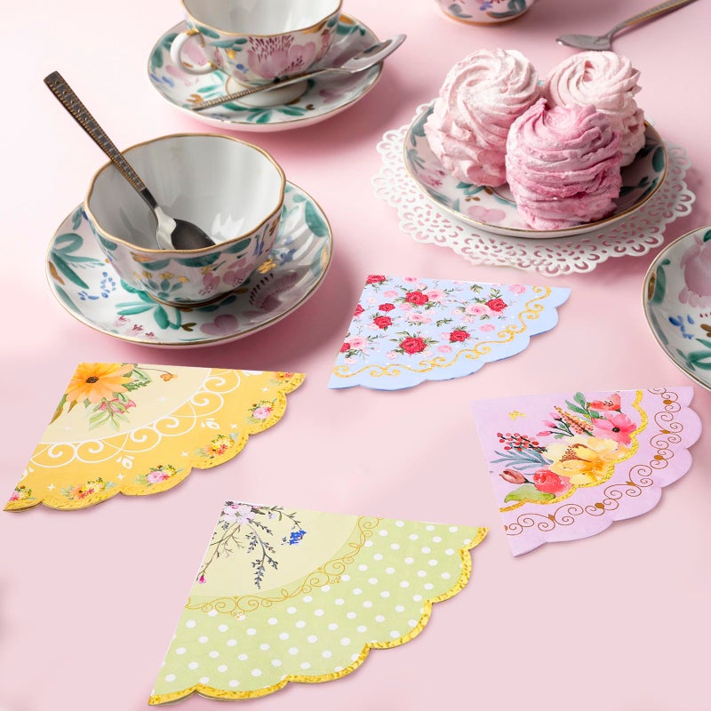 homix Floral Tea Party Napkins, 100 pcs Scalloped Guest Paper Napkins for Wedding Bridal Shower Baby Shower Tea Party Decorations - Image 4