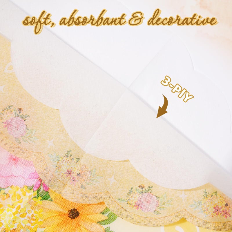 homix Floral Tea Party Napkins, 100 pcs Scalloped Guest Paper Napkins for Wedding Bridal Shower Baby Shower Tea Party Decorations - Image 5