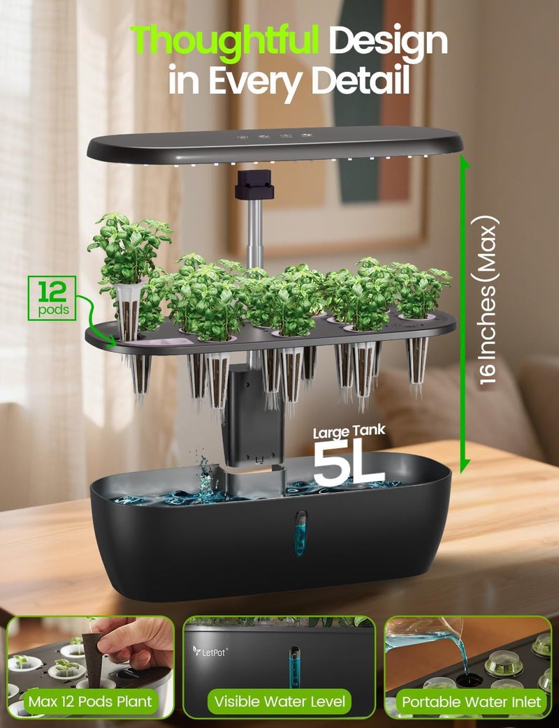 LETPOT LPH-Lite Hydroponics Growing System, 12 Pods Smart Herb Garden Kit Indoor, Indoor Garden, APP & WiFi Controlled, with 24W Growing LED, 5.5L Water Tank, Pump System, Automatic Timer - Image 5