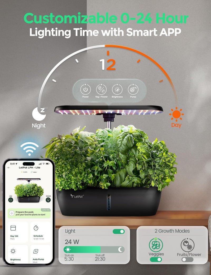 LETPOT LPH-Lite Hydroponics Growing System, 12 Pods Smart Herb Garden Kit Indoor, Indoor Garden, APP & WiFi Controlled, with 24W Growing LED, 5.5L Water Tank, Pump System, Automatic Timer - Image 2