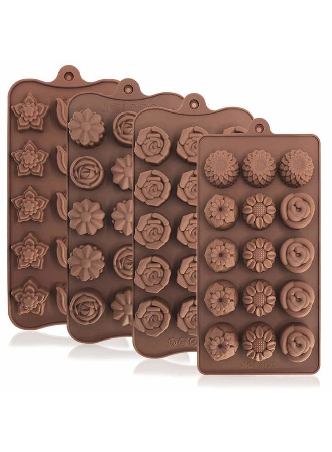 DanziX 4 Pack Flower Shape Silicone Molds Chocolate Candy Mold, Silicone Mold for Wedding,Festival, Parties, DIY Enthusiasts-15 Cavity - Image 1