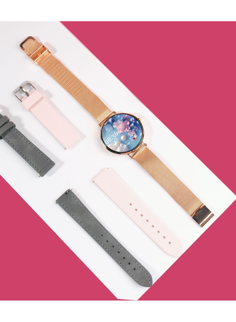 Telzeal LOLA-6 Round Shape Ultra-Slim Smartwatch with 3 Interchangeable Straps and Charging Cable Designed for Ladies Gold - Image 3