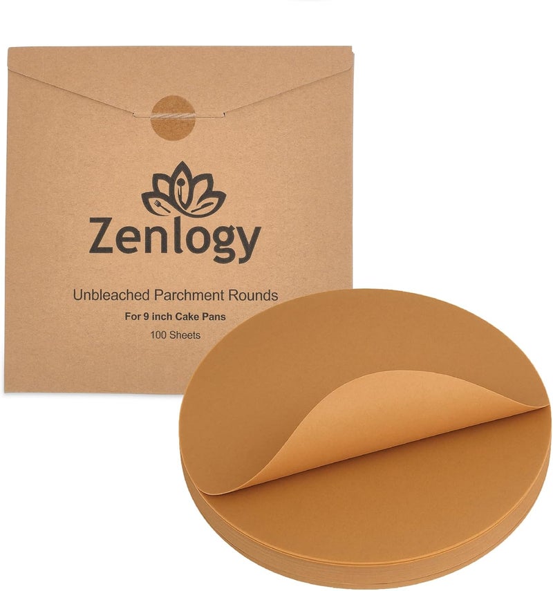 Zenlogy 9 Inch Parchment Paper Rounds (100 Sheets) - Unbleached, Pre-cut, High Heat, Round Liners - Fits 9 inch Round Cake Pans - Image 1