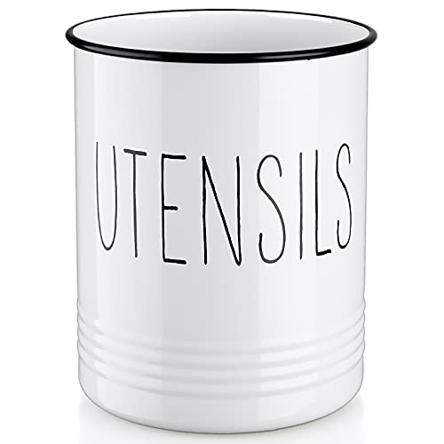 Bivvclaz Kitchen Utensil Holder 67 Utensil Holder for Kitchen Counter Cooking Utensil Crock with Cork Bottom Modern Farmhouse Decor Countertop Utensil Storage Caddy Organizer White