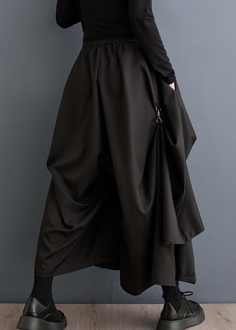 ellazhu Women's Oversized Irregular Drop Crotch Harem Hakama Pleated Drawstring Pants GZ116 Black - Image 4