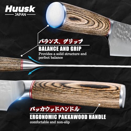 Huusk Japanese Kitchen Knife Set of 2 - Professional Chef Knives Set for Kitchen, Hand Forged Nakiri Vegetable Chopping Knife, Meat Cleaver Knife Set for Meat Cutting, Gift Idea for Men Women - Image 5