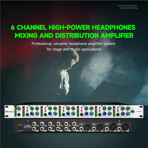 Bolanle PH6000 6-Channel Headphone Distribution Amplifier, 12 Outputs with 2-Band EQ Per Channel, High-Power XLR Studio Mixing Amp for Recording, Stage, Rehearsal - Image 3