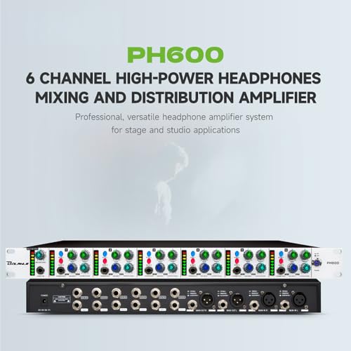 Bolanle PH6000 6-Channel Headphone Distribution Amplifier, 12 Outputs with 2-Band EQ Per Channel, High-Power XLR Studio Mixing Amp for Recording, Stage, Rehearsal - Image 2
