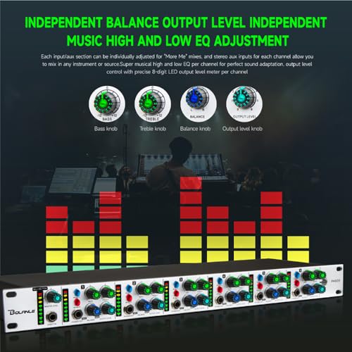 Bolanle PH6000 6-Channel Headphone Distribution Amplifier, 12 Outputs with 2-Band EQ Per Channel, High-Power XLR Studio Mixing Amp for Recording, Stage, Rehearsal - Image 4