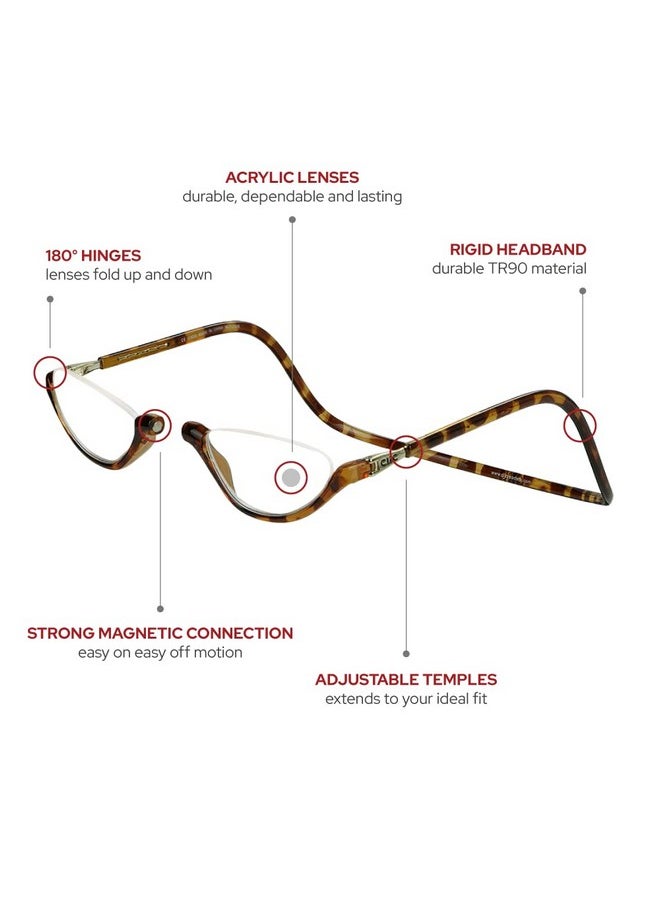 clic - Magnetic Reading Glasses Computer Readers Adjustable Temples Sonoma (Lxl Tortoise 2.50 Magnification) - Image 1