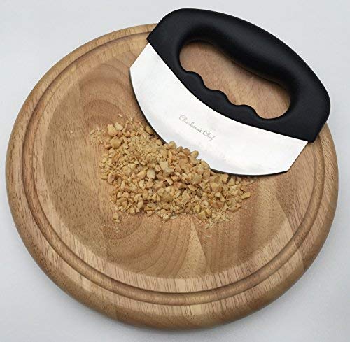 Checkered Chef Mezzaluna Knife - Rocker Knife, Mincing Knife, and Mezzaluna Chopper w/Single Blade and Cover/Sheath - Vegetable Cutter & Salad Chopper - Image 2