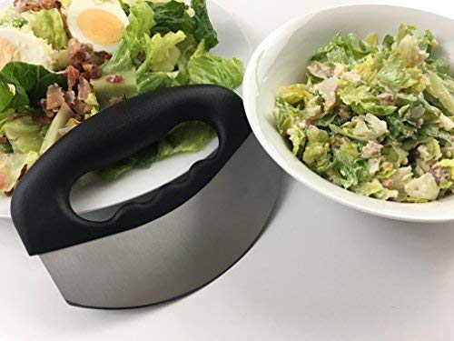 Checkered Chef Mezzaluna Knife - Rocker Knife, Mincing Knife, and Mezzaluna Chopper w/Single Blade and Cover/Sheath - Vegetable Cutter & Salad Chopper - Image 3