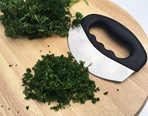 Checkered Chef Mezzaluna Knife - Rocker Knife, Mincing Knife, and Mezzaluna Chopper w/Single Blade and Cover/Sheath - Vegetable Cutter & Salad Chopper - Image 4