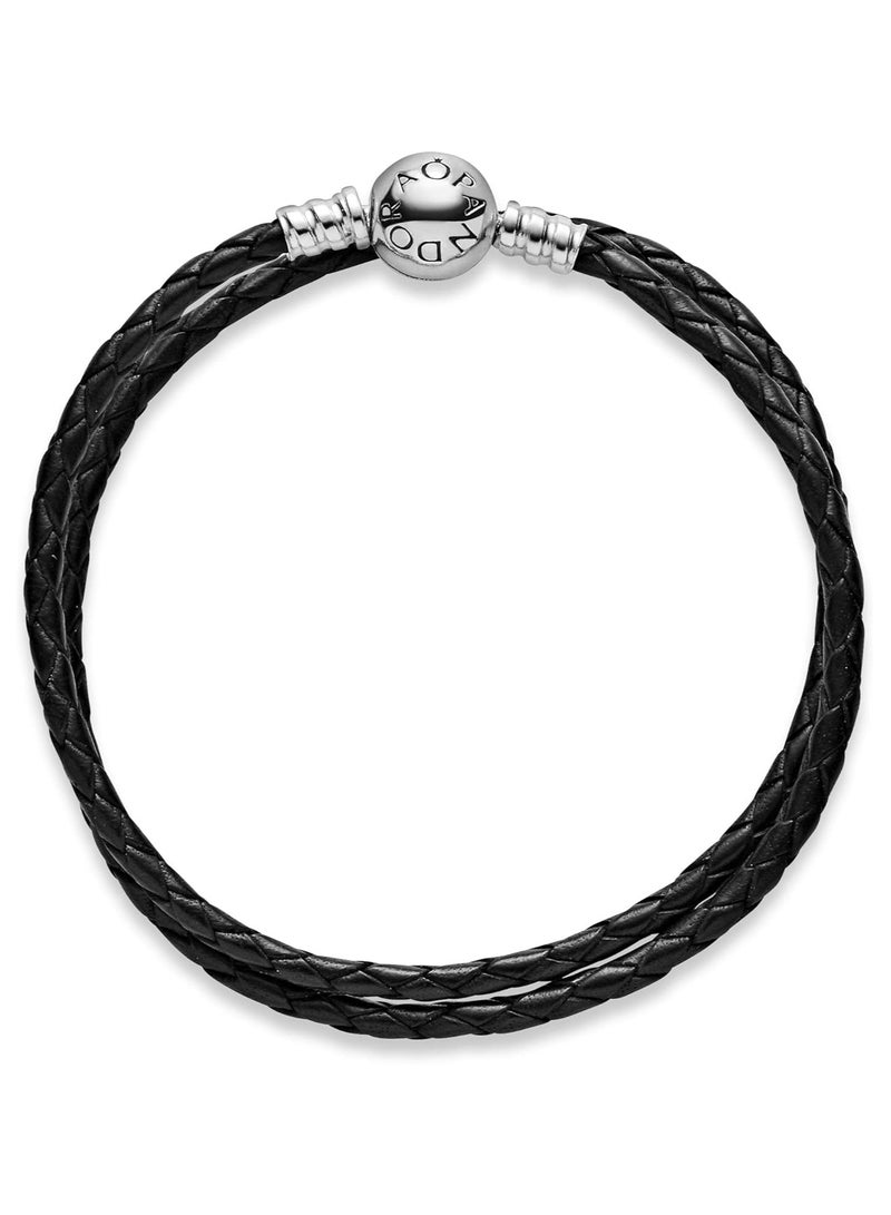 Jewelry Black Leather Charm Sterling Silver Bracelet - Image 1