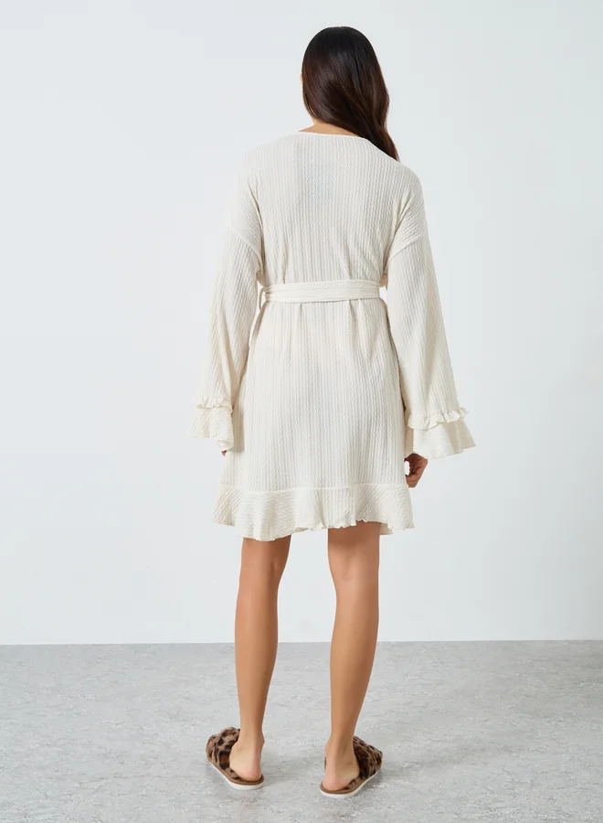 Styli Styli Jacquard Double Ruffle Detail Tie Robe