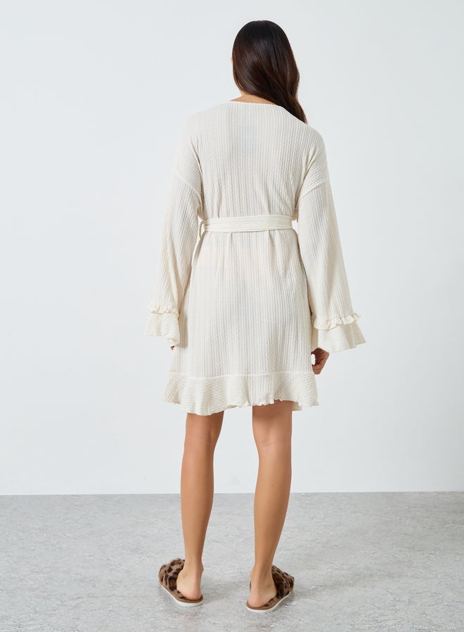 Styli Jacquard Double Ruffle Detail Tie Robe - Image 4