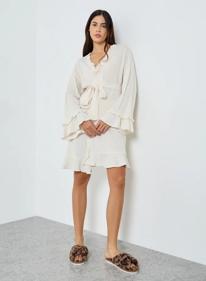 ستايلي روب بتفاصيل كشكش مع ربطة