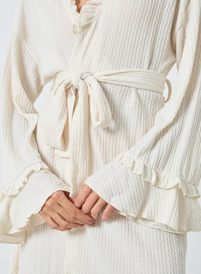 Styli Styli Jacquard Double Ruffle Detail Tie Robe