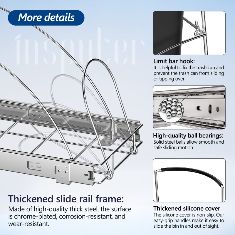 Insputer Pull Out Trash Can Under Cabinet, Requires 13" W X 18" D Cabinet, Under Sink Trash Can Kit, Slide Out Garbage for Kitchen(Not Included Can) - Image 3