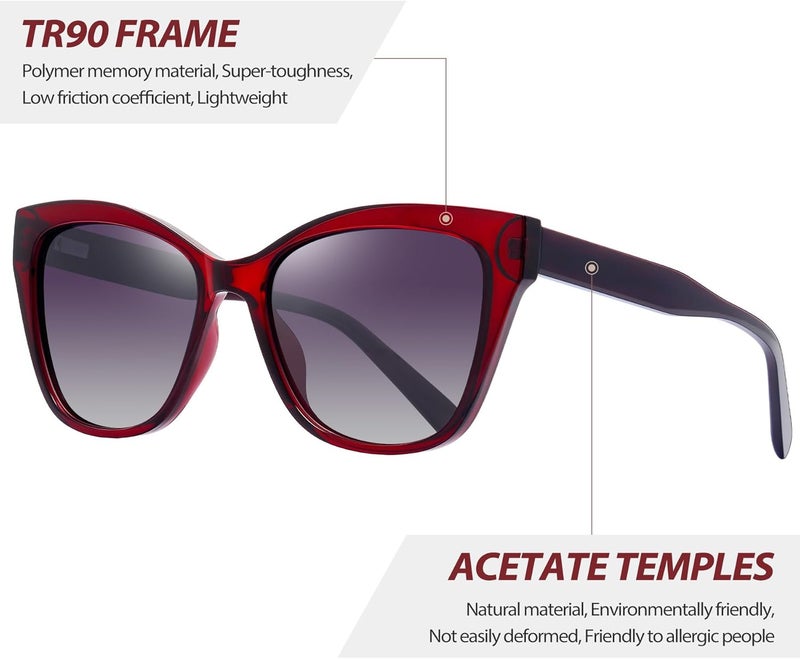 Joopin Sunglasses Women Polarized Cat Eye UV Protection TR90 Big Frame Shades Lady Sunglass Trendy Vintage Oversized Sun Glasses - Image 5