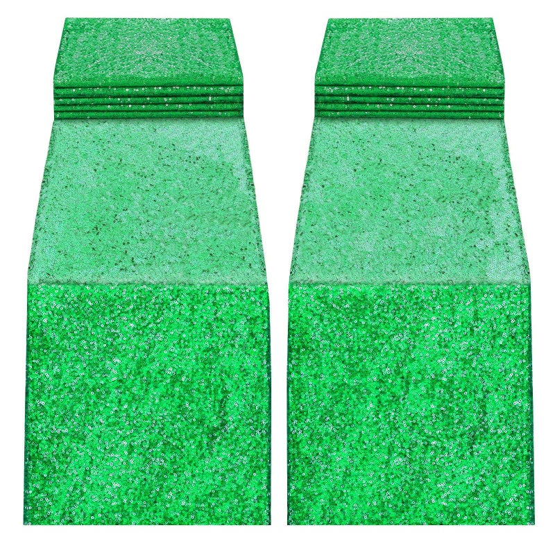 yuboo yuboo Emerald Green Sequin Table Runners  2 Pack 12x 108 Glitter Spring Dresser Runner Cover Top for Party Home Spring Decorations Mardi Gras Supplies 