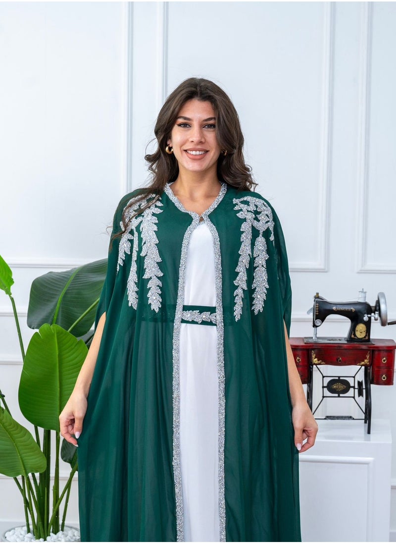 women crepe dark green kaftan dress , ladies jalabiya - pzsku/Z4B4AC04516C1079CADE8Z/45/_/1734986617/47ce6a0c-83bb-4266-8fcf-8a8523eaa71b