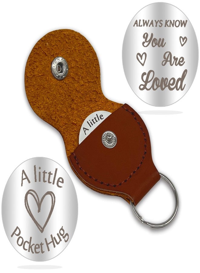 CGBOOM Pocket Hug Token Long Distance Relationship Keepsake Stainless Steel Double Sided Inspirational Gift with PU Leather Keychain - A little Pocket Hug Always Know You Are Loved - Image 1