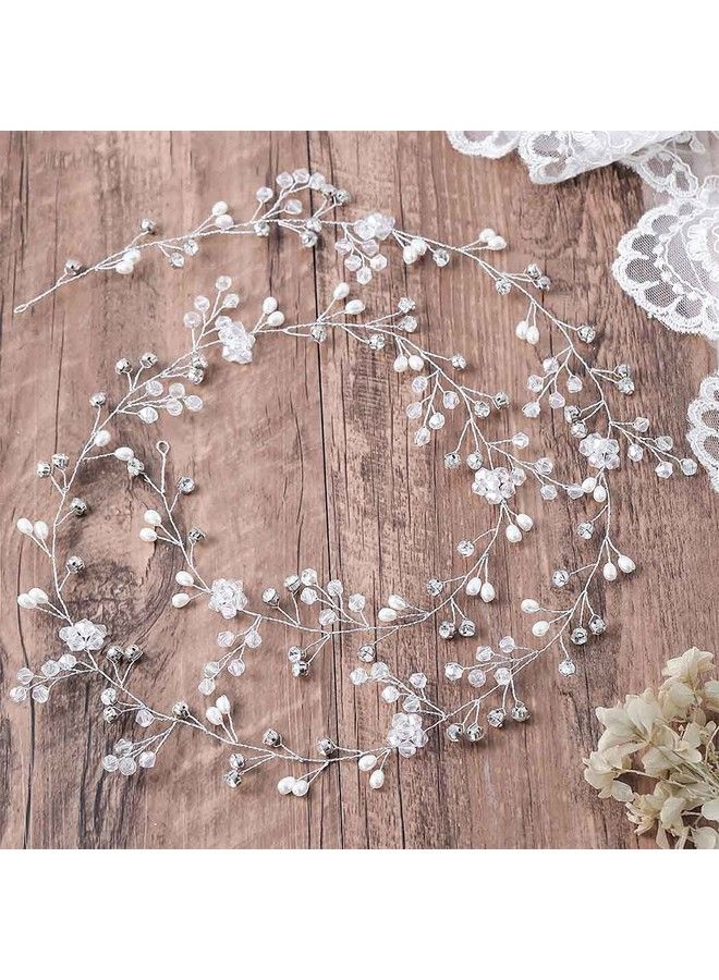 Yean إكليل شعر الزفاف - رباط رأس طويل - إكسسوارات شعر للعروس ووصيفات العروس (100 سم / 39.3 بوصة) (فضي) - Image 4