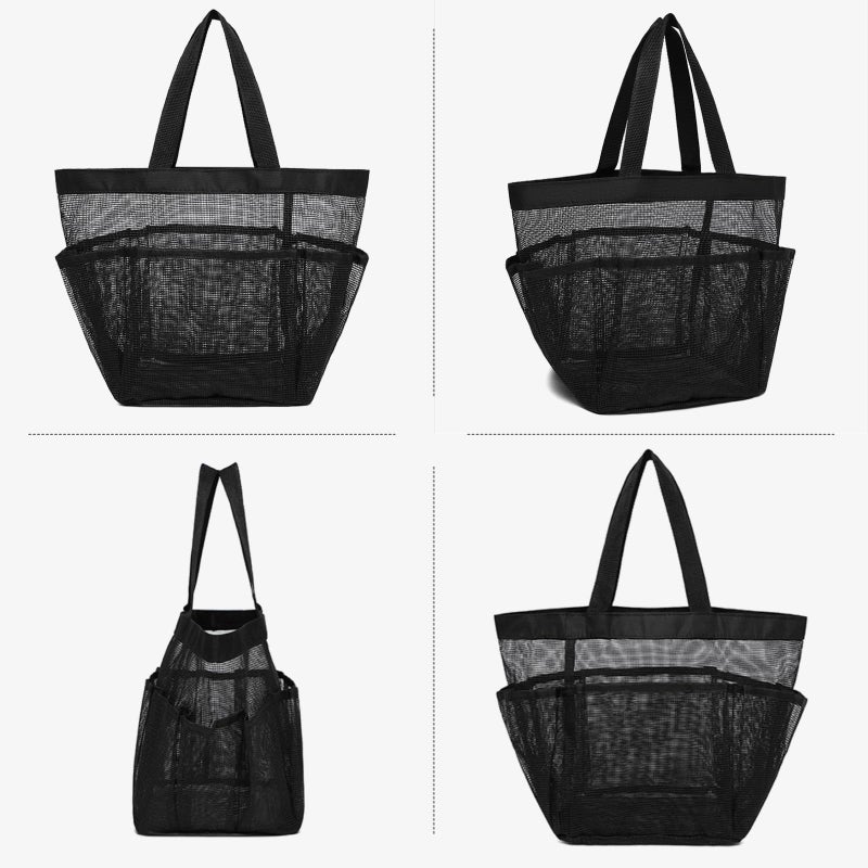 ASBEFORE Mesh Shower Caddy Portable, Shower Tote Bag for Dorm Room Essentials, 8 Pockets Large Shower Basket for College Gym Beach Camping (1, Black) - Image 4