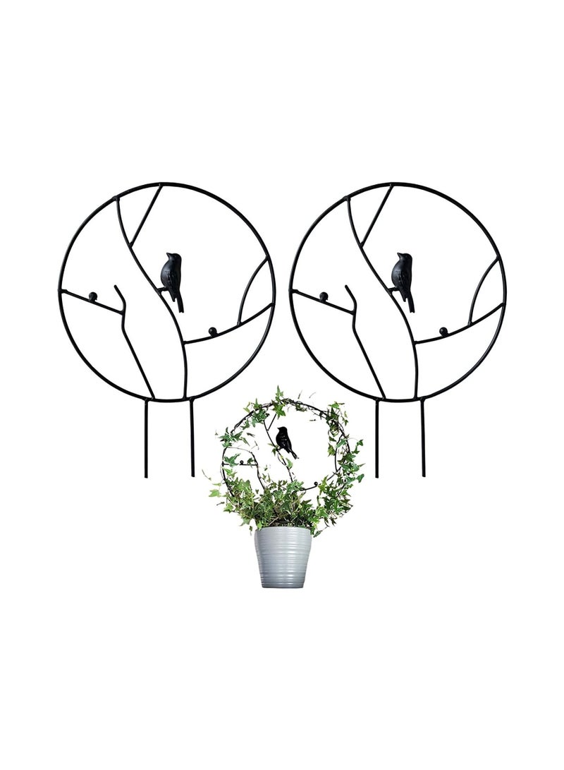 SYOSI 2 Pcs Iron Garden Trellis for Climbing Plants, 13.6" Rust-Proof Small Trellis for Indoor Potted Plants, Round Circle Trellis with Bird, Metal Vine Plant Support Trellis for Vines - Black - Image 1